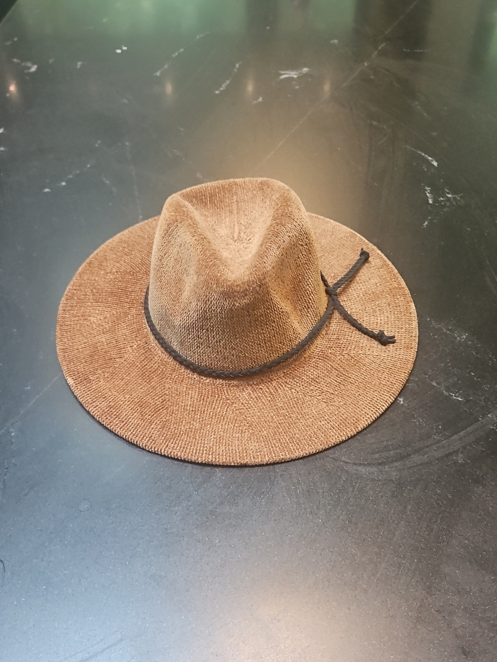 Tahari Brown Wide-Brim Fedora with Dark Cord Band